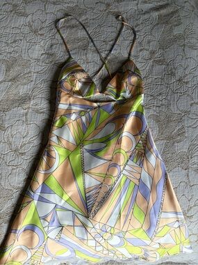 Zara Lined Slip Dress with Geometric Print